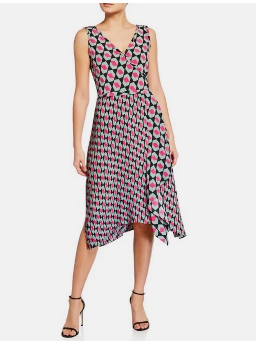 Diane Von Furstenberg Tenley Hexagon Print Pleated Dress